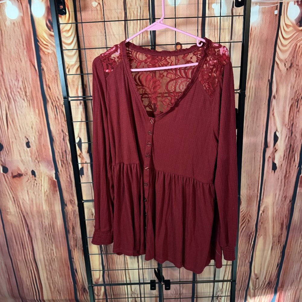 Torrid - Lace Blouse - Burgundy - 2x -